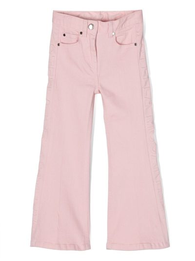 Shop Stella Mccartney Logo-embossed Flared Trousers In Pink