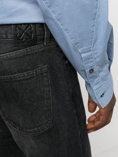 Shop Off-white Arr Tab Logo-patch Tapered Jeans In Grey