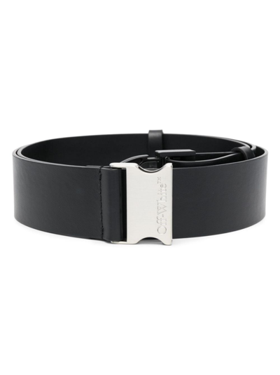 Shop Off-white Off Tuc Logo-engraved Leather Belt In Black