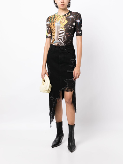 Shop Jnby Asymmetric Ripped Denim Skirt In Black