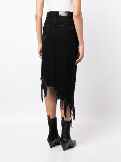Shop Jnby Asymmetric Ripped Denim Skirt In Black