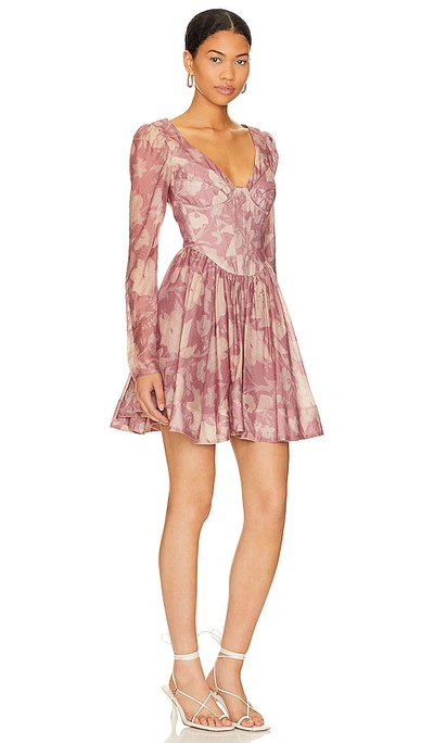 Bardot Carmen Floral Print Corset Long Sleeve Minidress In Dusty Rose