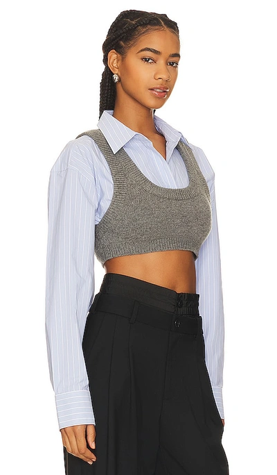 Shop Alexander Wang Cropped Bilayer Top In Heather Grey