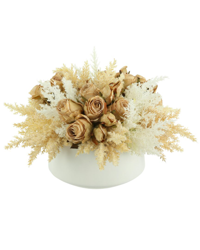 Creative Displays Beige Dried Rose Arrangement In White
