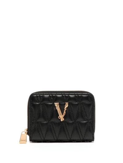 Shop Versace Virtus Zipped Wallet In Black  