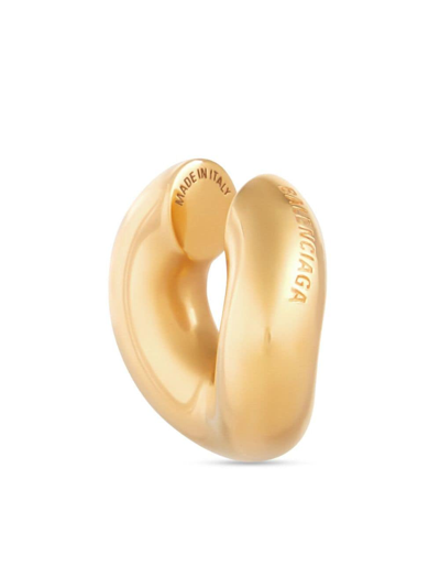 Shop Balenciaga Logo-engraved Loop Earcuff In Gold