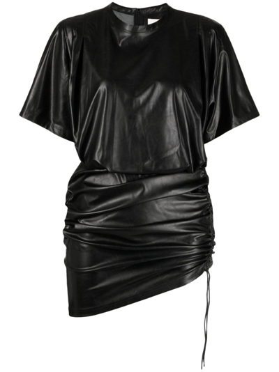 Isabel Marant Étoile Balesi Ruched Faux Leather Mini Dress In Black