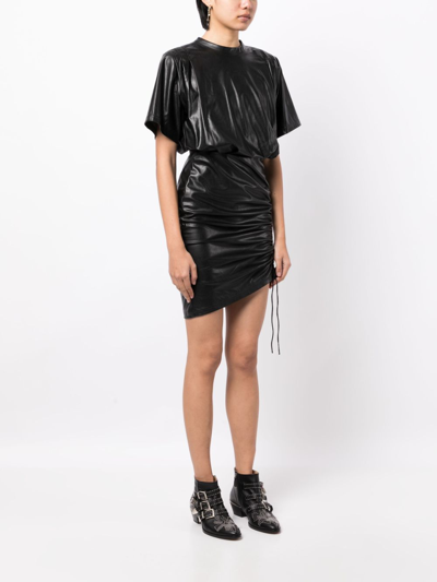 Isabel Marant Étoile Balesi Ruched Faux Leather Mini Dress In Black