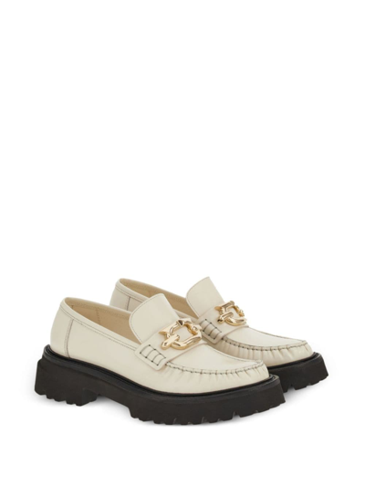 Shop Ferragamo Gancini-plaque Leather Loafers In White