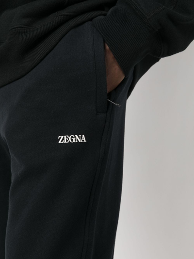 Shop Zegna Logo-print Cotton Track Pants In Schwarz