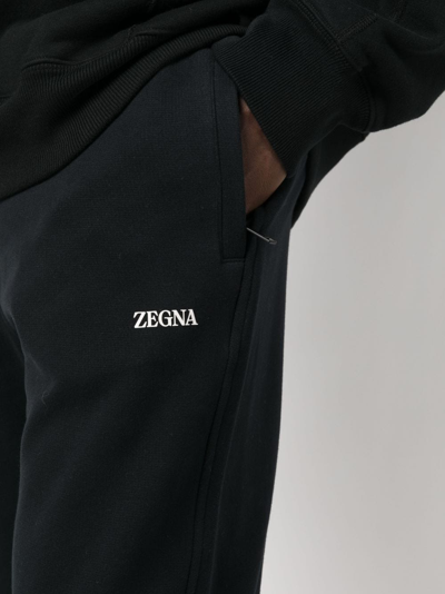 Zegna Cotton Track-pants With Elasticated Ankle Cuffs In Blue