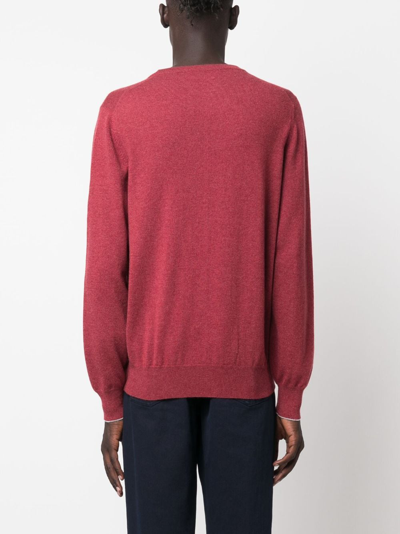Shop Brunello Cucinelli Mélange-effect Crew-neck Cashmere Jumper In Rot