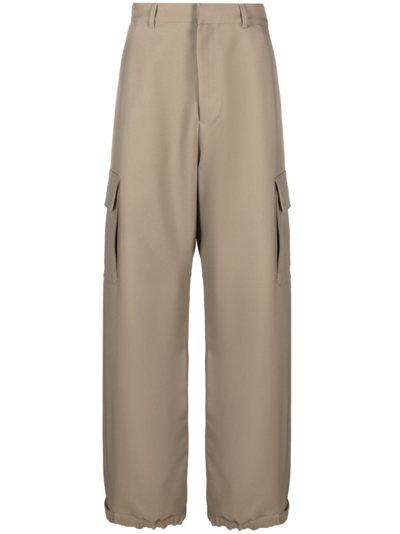 Shop Off-white Ow Emb Drill Wide-leg Cargo Trousers In Nude