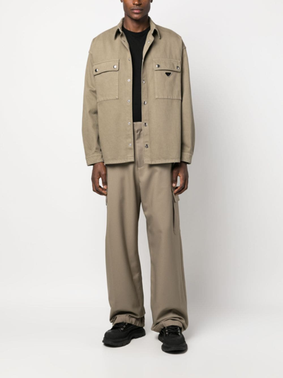 Shop Off-white Ow Emb Drill Wide-leg Cargo Trousers In Nude