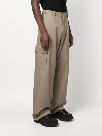 Shop Off-white Ow Emb Drill Wide-leg Cargo Trousers In Nude