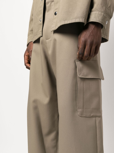 Shop Off-white Ow Emb Drill Wide-leg Cargo Trousers In Nude