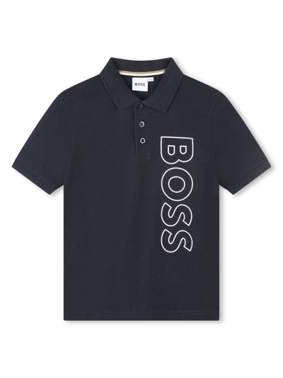 Shop Bosswear Logo-print Cotton Polo Shirt In Blau