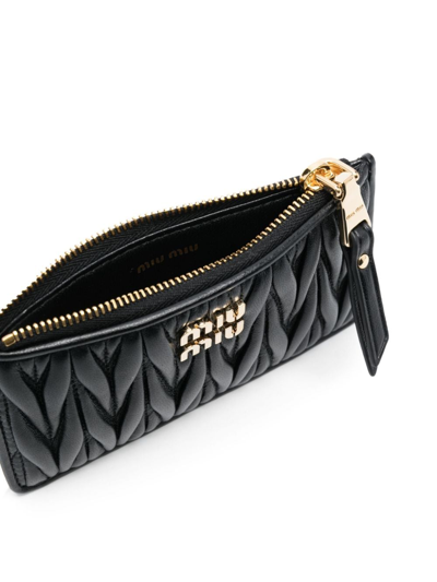 Miu Miu Matelassé Nappa Leather Wallet In Schwarz