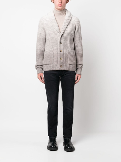 Shop Brioni Ombré-effect Chunky-knit Cardigan In Grau