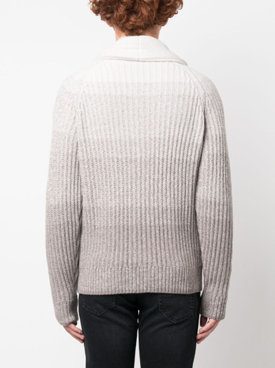 Shop Brioni Ombré-effect Chunky-knit Cardigan In Grau