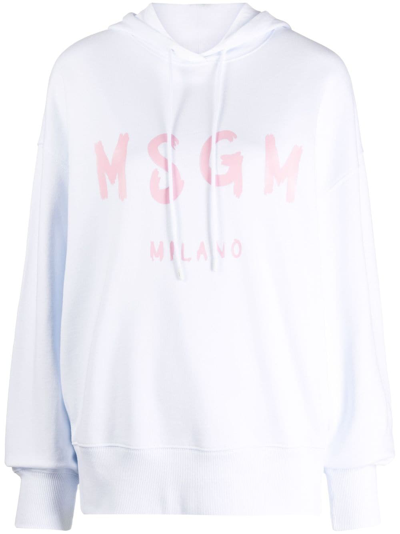 Shop Msgm Logo-print Cotton Jersey Hoodie In Weiss