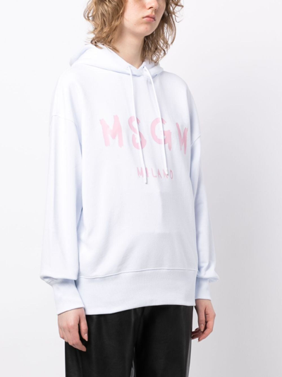 Shop Msgm Logo-print Cotton Jersey Hoodie In Weiss