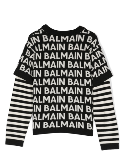 Balmain Logo-print Layered Jumper In Schwarz