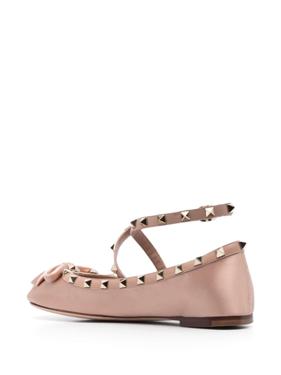 Shop Valentino Rockstud Satin Ballerina Shoes In Rosa