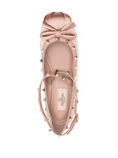 Shop Valentino Rockstud Satin Ballerina Shoes In Rosa