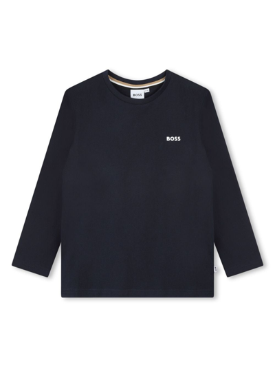 Shop Bosswear Logo-print Long-sleeve T-shirt In Blau