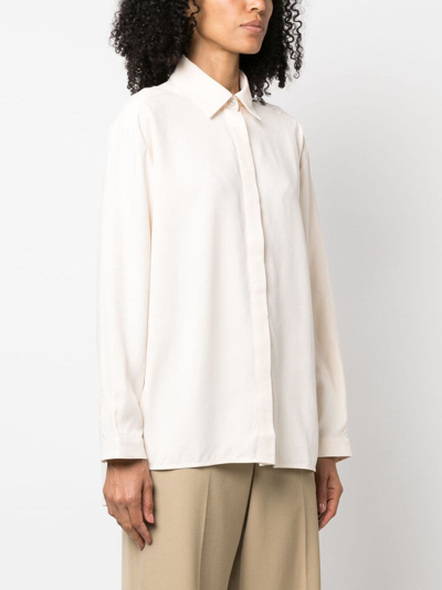 Shop Apc Button-up Silk Shirt In Nude