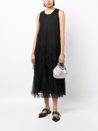 Jnby Tulle-overlay Midi Dress In Schwarz
