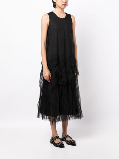 Jnby Tulle-overlay Midi Dress In Schwarz