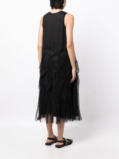 Jnby Tulle-overlay Midi Dress In Schwarz
