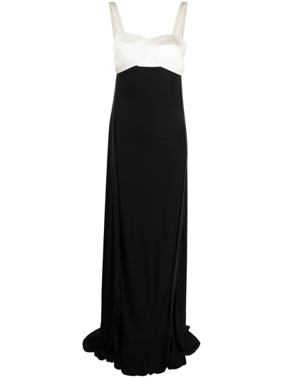 Victoria Beckham Cutout Two-tone Satin And Crepe Maxi Dress In Black