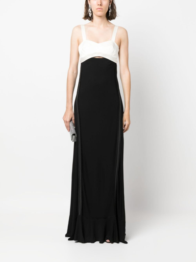 Victoria Beckham Cutout Two-tone Satin And Crepe Maxi Dress In Black