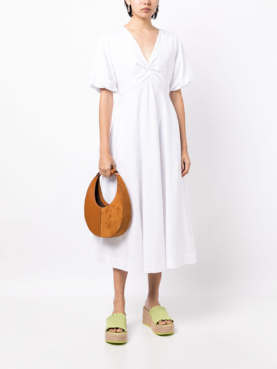 Staud Finley V-neck Midi Dress In Weiss