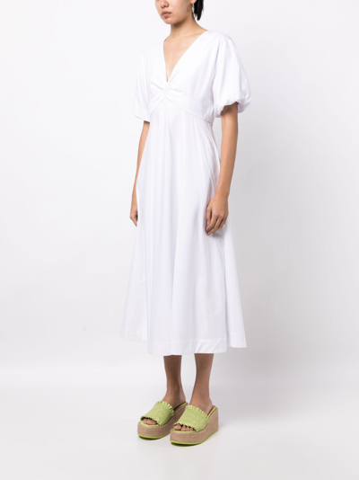Staud Finley V-neck Midi Dress In Weiss