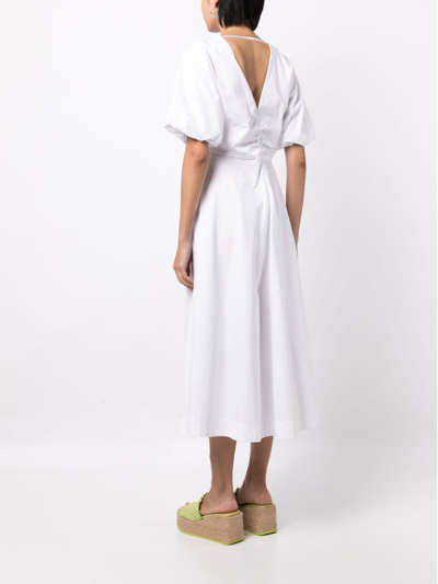 Staud Finley V-neck Midi Dress In Weiss