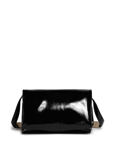 Marni Small Prisma Patent Shoulder Bag In Black