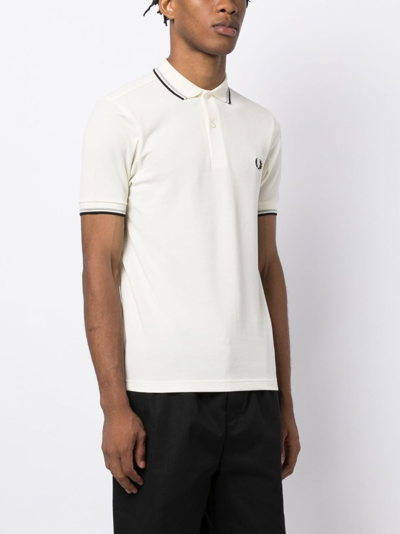 Shop Fred Perry Contrast-trim Cotton Polo Shirt In Neutrals