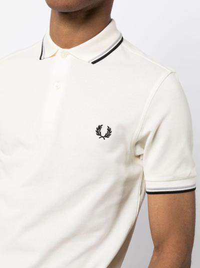 Shop Fred Perry Contrast-trim Cotton Polo Shirt In Neutrals