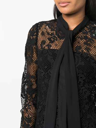 Self-portrait Tie-bow Long-sleeve Lace Shirt In Schwarz