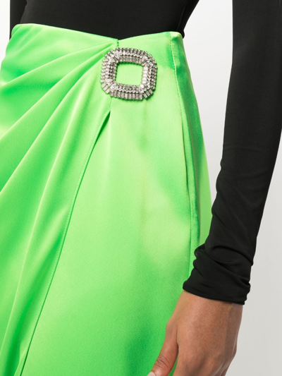 Shop David Koma Crystal-buckle Draped Midi Skirt In Grün