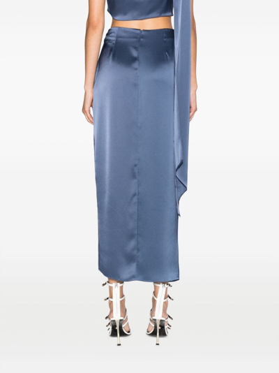 Shop David Koma Crystal-buckle Draped Midi Skirt In Blau