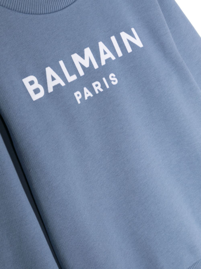 Balmain Logo-print Cotton Sweatshirt In Blau