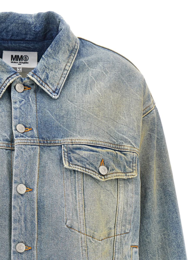 Shop Mm6 Maison Margiela Padded Denim Jacket In Light Blue