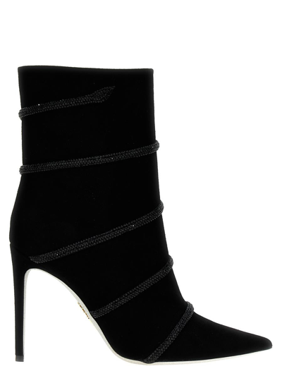 Shop René Caovilla Suede Rhinestone Ankle Boots In Black