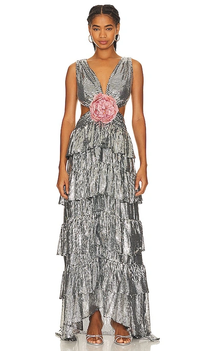 Shop The New Arrivals By Ilkyaz Ozel Shirley Tiered Gown In Metallic Silver