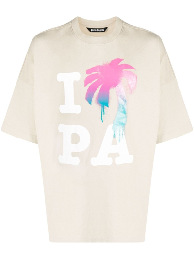 Shop Palm Angels I Love Pa Print T-shirt In 6184 Beige Multicolor